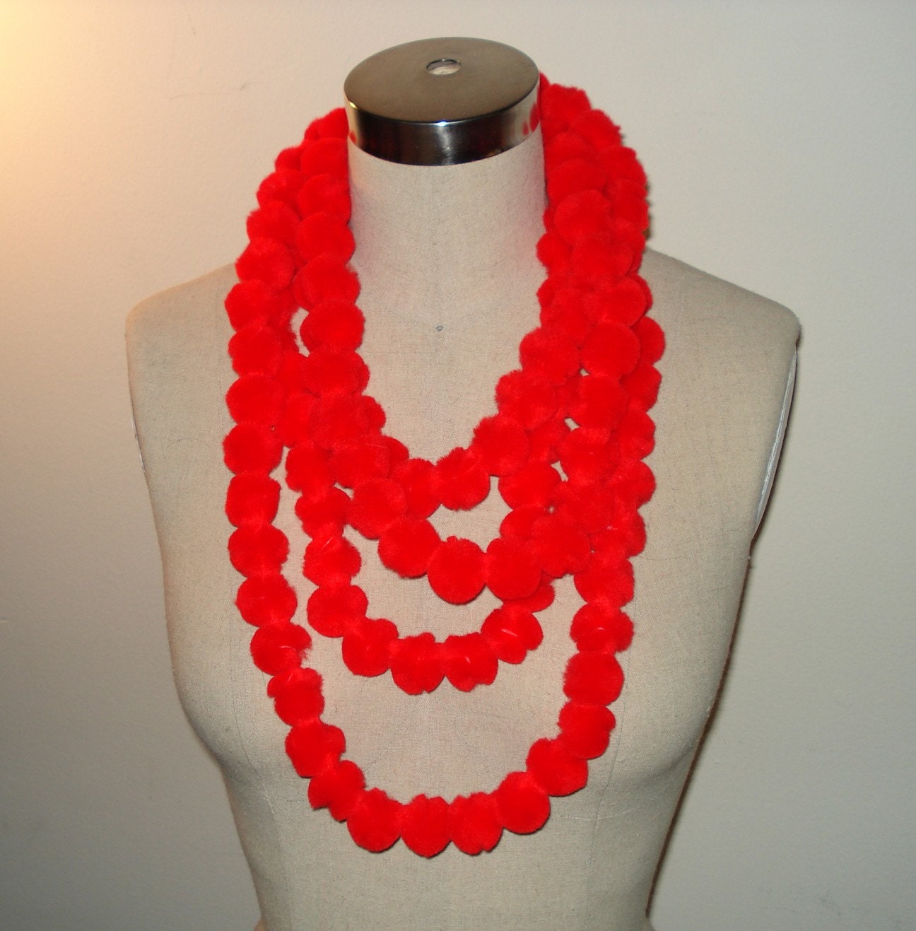 Statement Necklace, Pom Pom Necklace Red, Statement Jewelry, Pom Jewelry