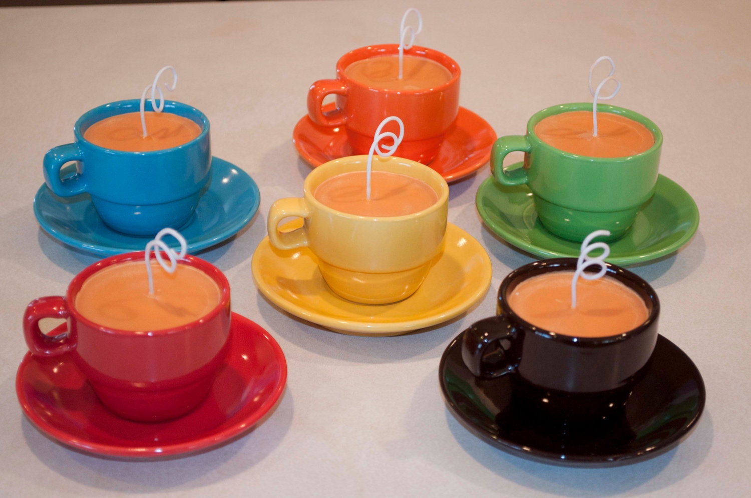 Blue cappuccino cup and saucer mocha brulee soy candle