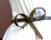 Bow Belt - bowtie belt - women belts - leather belt - gray leather belt  / thin strip belt/ leather belt with bronze metal buckle