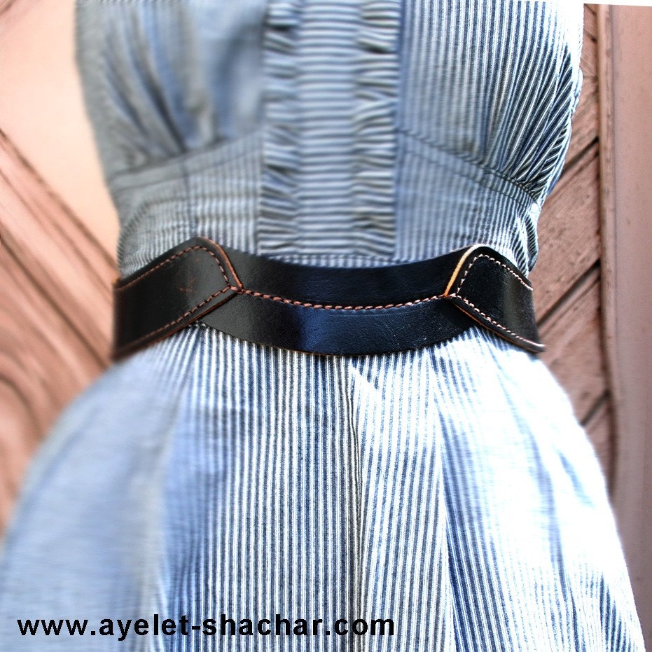 Obi Belt Black Leather- waist belt for women - wide leather belt - dark brown belt
