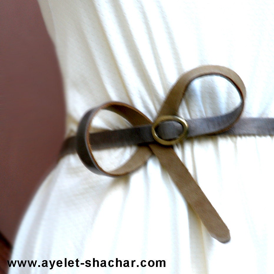 Bow Belt - bowtie belt - women belts - leather belt - gray leather belt / thin strip belt/ leather belt with bronze metal buckle