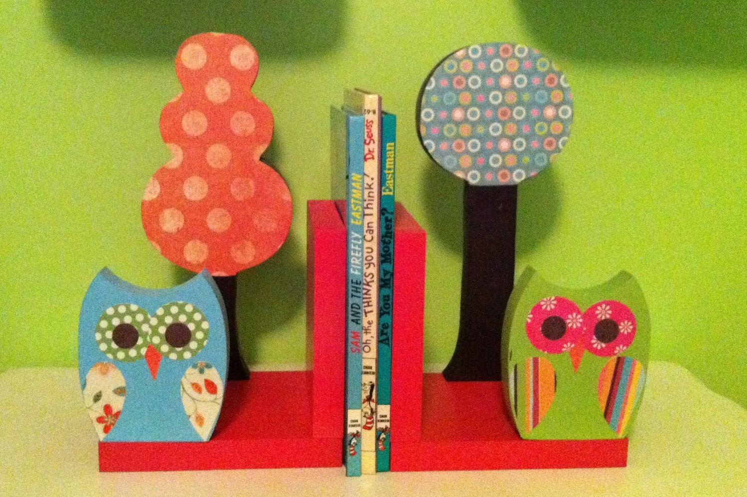 Wooden Owls and Trees Bookends