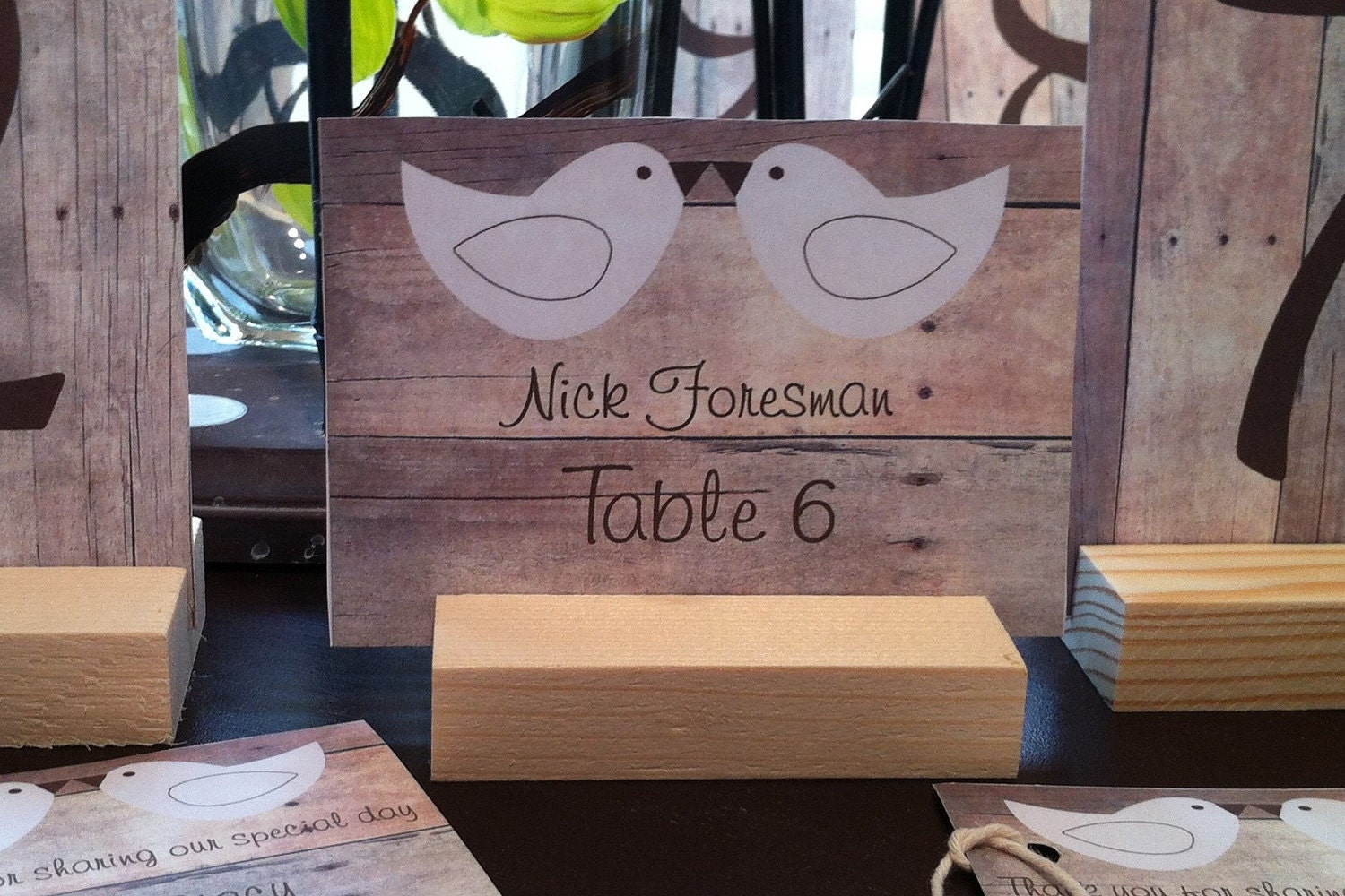 Set of 50 Rustic Love bird place cards/escort cards