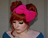 Hot Pink Sparkle Crocheted Big Bow Ear Warmer Headband