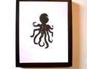 LINOCUT PRINT - Octopus BLACK letterpress poster 8x10