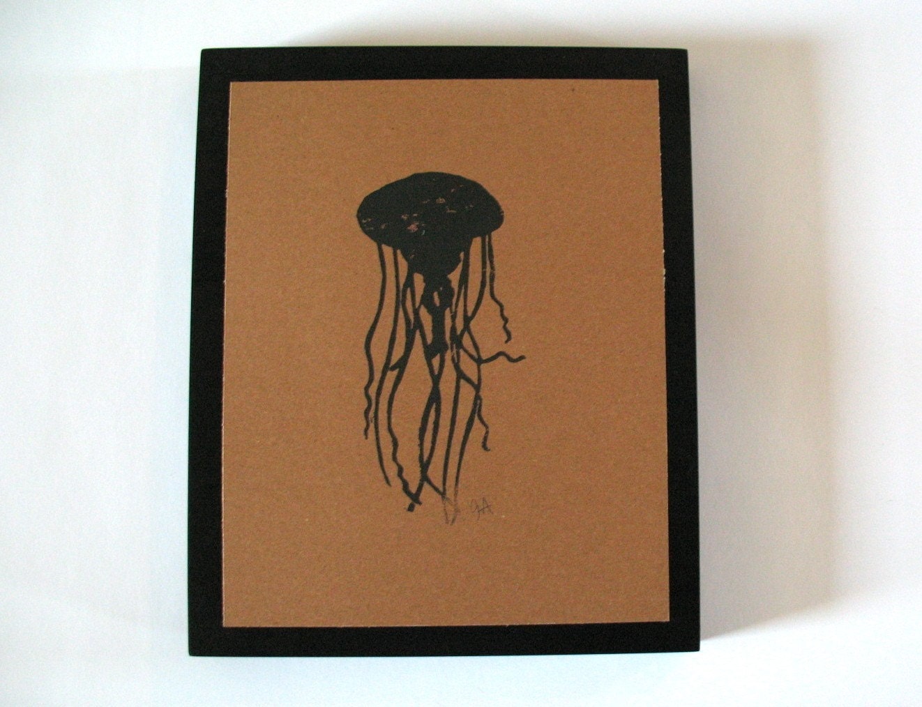 LINOCUT PRINT - Jellyfish BLACK letterpress silhouette on kraft 8x10