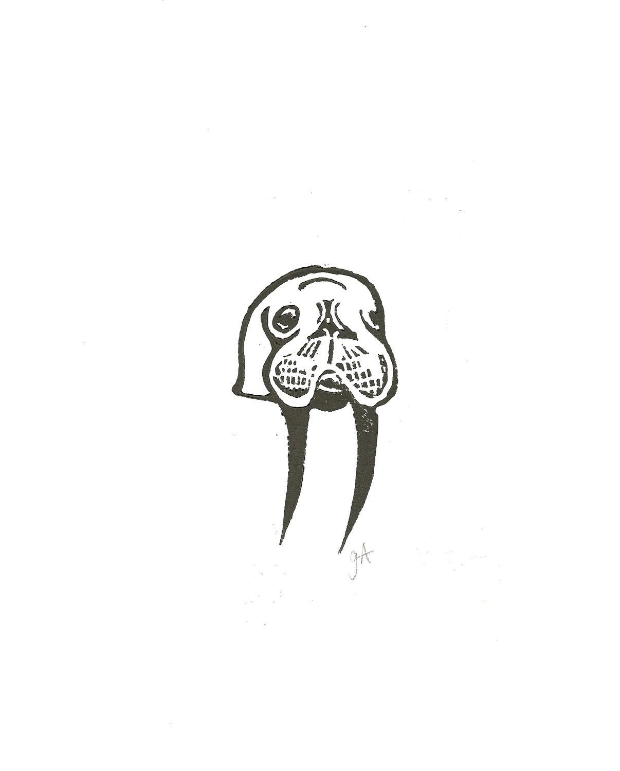 LINOCUT PRINT - walrus LETTERPRESS black poster 8x10