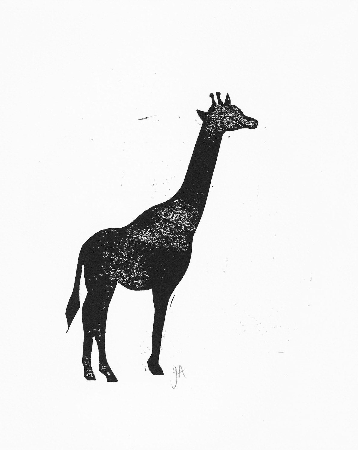 PRINT - giraffe BLACK LINOCUT silhouette 8x10