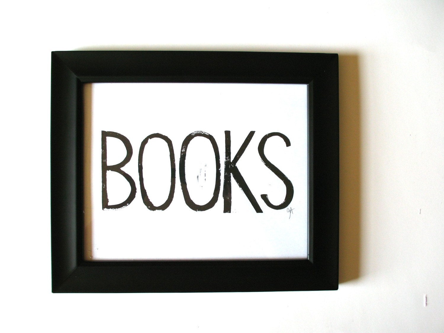 LINOCUT PRINT - Books BLACK letterpress poster 8x10
