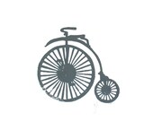 PRINT - Antique bike GREY LINOCUT bicycle letterpress 8x10