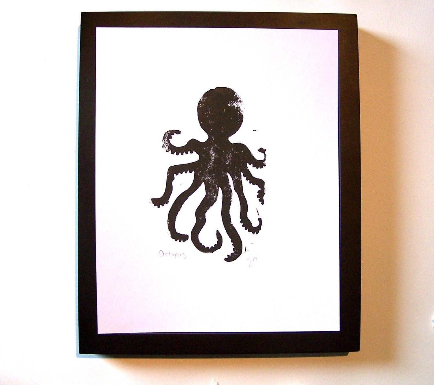 LINOCUT PRINT - Octopus BLACK letterpress poster 8x10