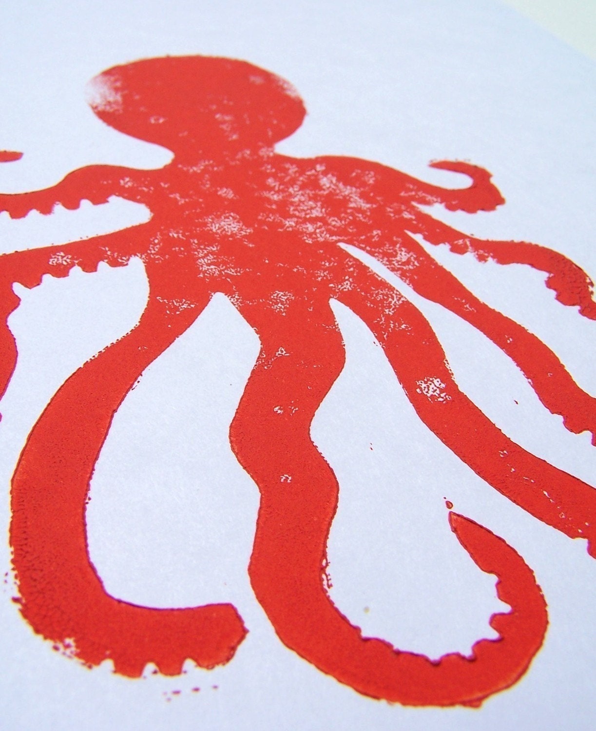 PRINT - Octopus RED linocut 8x10 letterpress marine animal