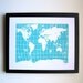 PRINT - world map - robins egg blue linocut 8X10 letterpress poster