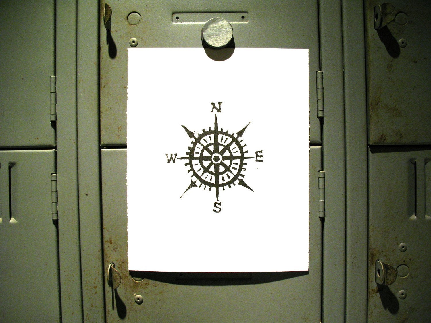 PRINT - Compass / Cardinal directions BLACK LINOCUT 8x10