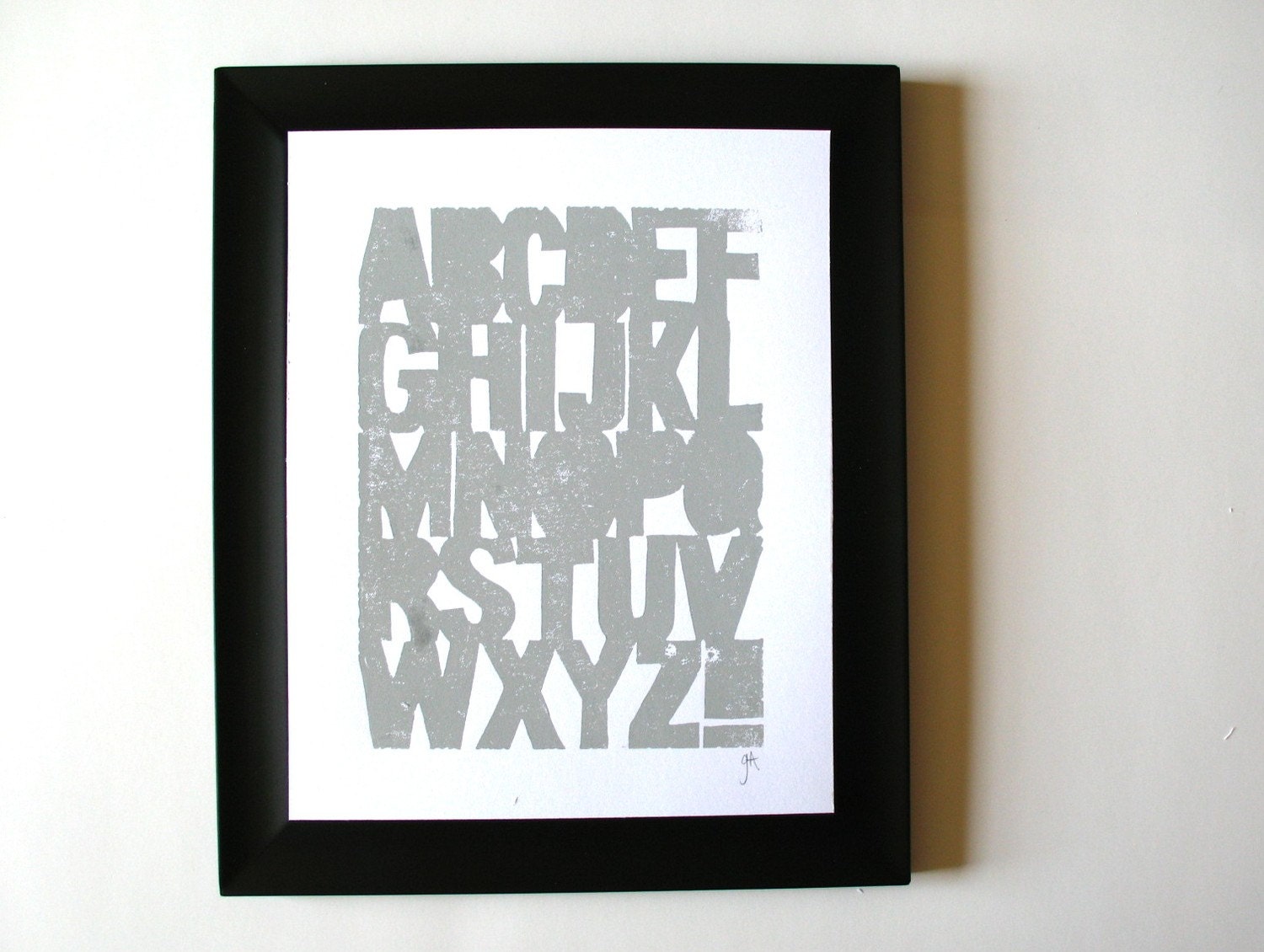 LINOCUT PRINT - Alphabet GREY letterpress typography poster (block print) 8x10