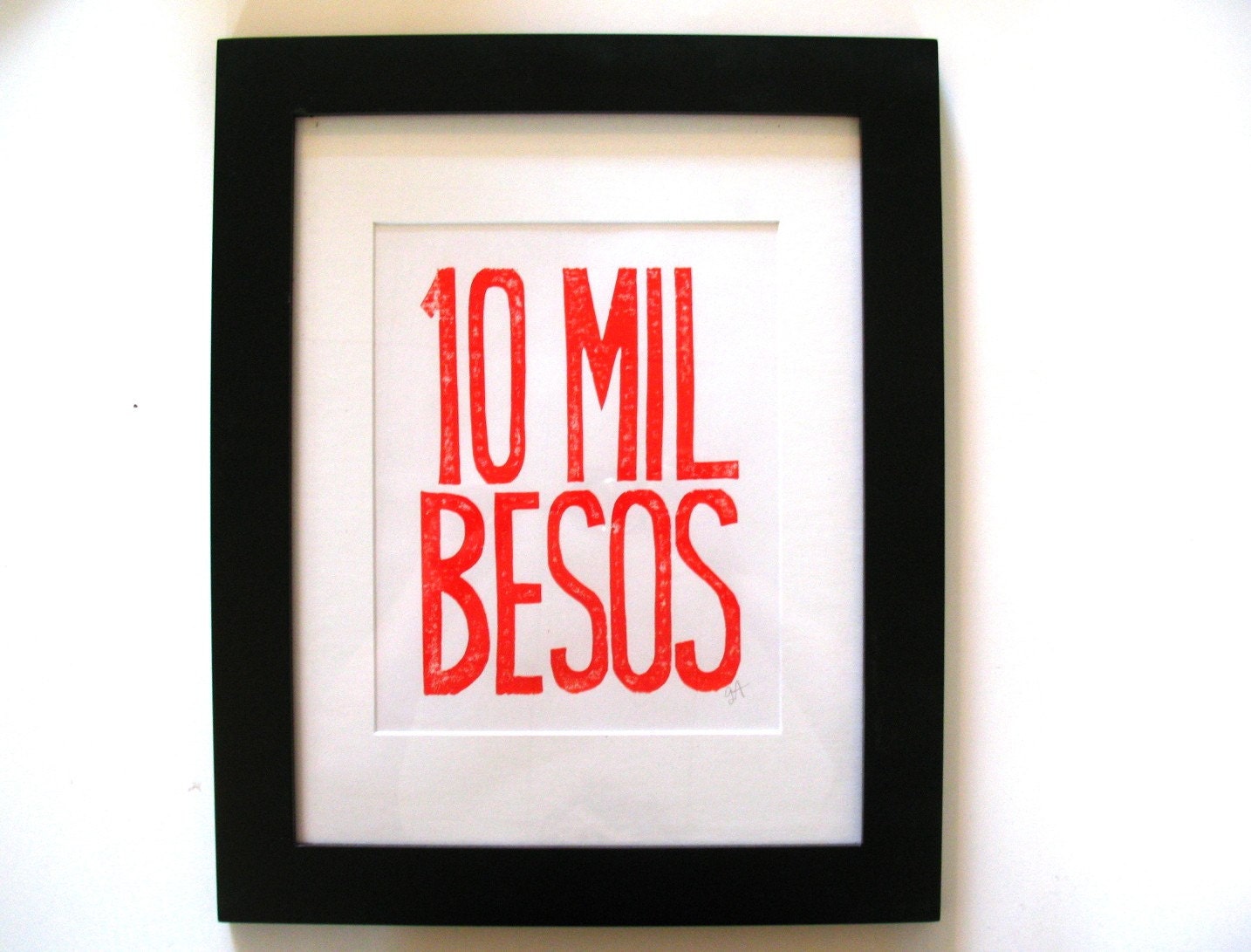 PRINT - 10 mil besos RED ORANGE block print letterpress typography poster 8x10