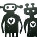 LINOCUT PRINT - Robots in love BLACK letterpress valentine poster 8x10