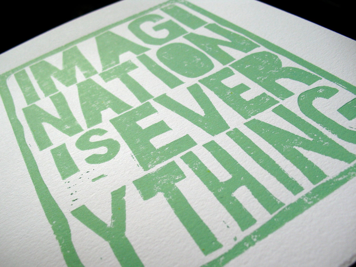 LINOCUT PRINT - Imagination LETTERPRESS sea foam green typography poster 8x10