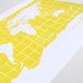 LINOCUT PRINT - world map YELLOW letterpress poster 8x10
