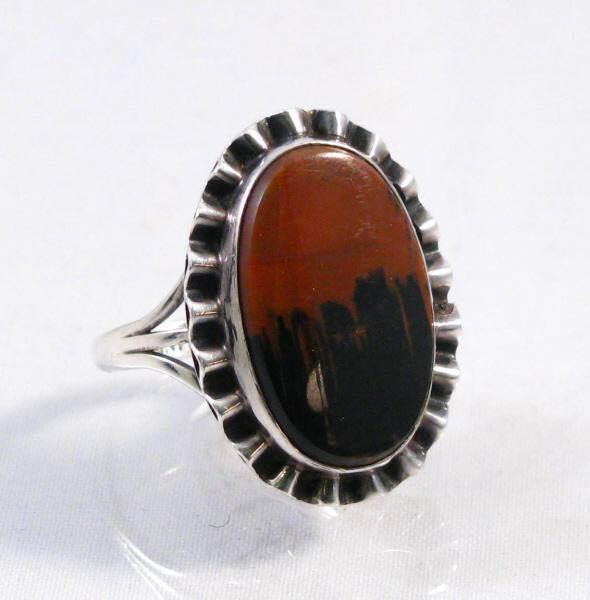 Petrified wood and sterling oval ring size 6.5