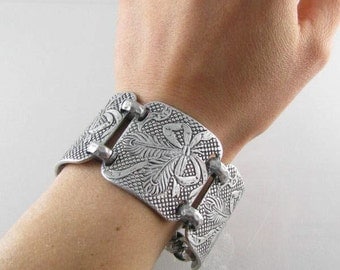 40s aluminum wide link feathers bow hard to find bracelet