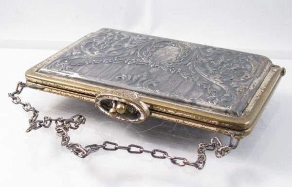 1920s silver and brass floral repoussee evening wallet purse