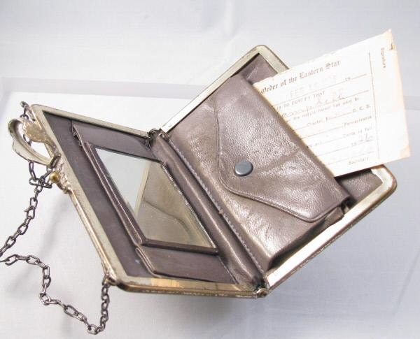 1920s silver and brass floral repoussee evening wallet purse