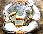 Custom Gift Basket, organic heirloom seeds, cold process soap, organic herbs, from our farmstead, eco friendly gift, vegan gift