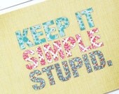 Keep it Simple Postcard. Patchwork Art Card. Blank Postcard Beige. Inspirational Art. Typography Postcard. Quote Art. College Dorm Decor