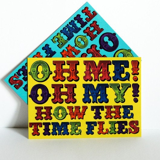 Postcard Set, Oh Me Oh My, Colorful Bright Blue Yellow