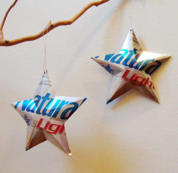 Natural Light Anheuser Busch  Beer Stars Ornaments Aluminum Can Repurposed