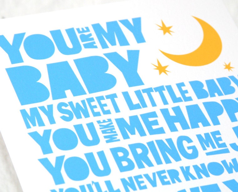 wall art, nursery art print, childrens room art, kids wall art, You are my Sunshine Baby Typography Poster Raw Art Letterpress