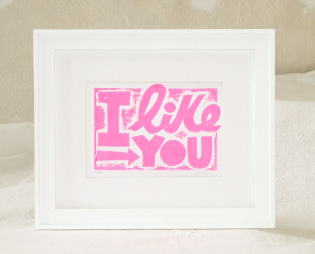 I Like You Typography Print Card Set Cubicle Decor, Friendship Art