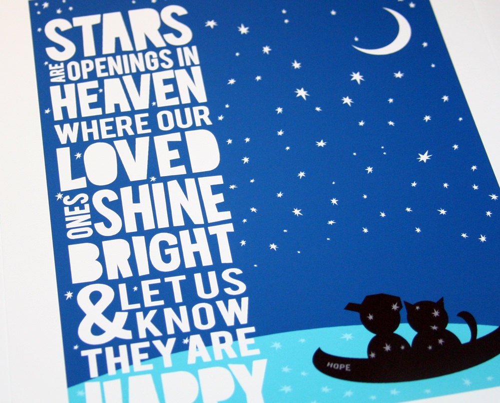 PERSONALIZED Eskimo Proverb Stars are openings in heaven Raw Art Letterpress, Sympathy, Children's sympathy, Typography, wall art