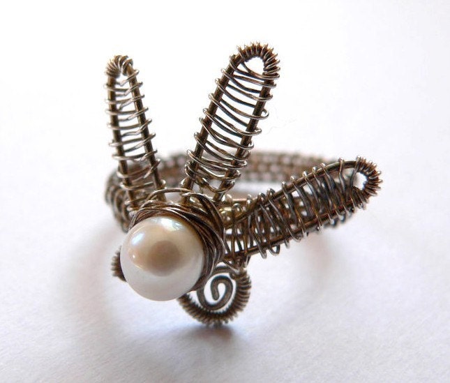 Sweetwater pearl ring, sterling silver wire wrapped ring, OOAK jewelry