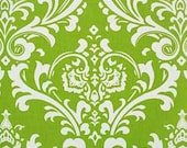 Damask Curtain Panels Chartruese Lime Green and White Damask Drapery Window Treatments Set Pair SALE