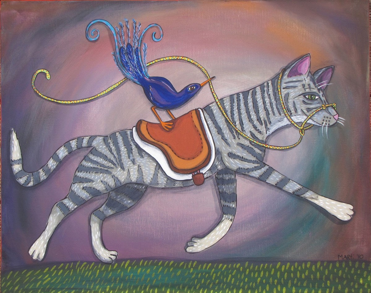 Whimsical Cat Painting - Pet Portrait - Unnatural History Illustration