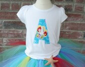 Ariel Initial Applique Tutu Set. 5 Piece Set.  Personalize Shirt with Initial or Age. Newborn-5t