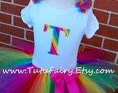 Multi Colored Applique Tutu Set. 5 Piece Set. Personalize Shirt with Initial or Age. Size Newborn-5t