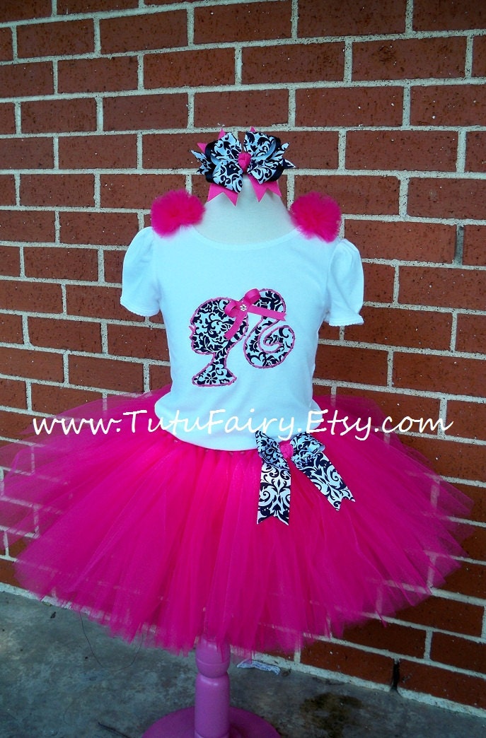 Pink Barbie Damask Tutu Set. includes 5 Pieces. Size Newborn-5t
