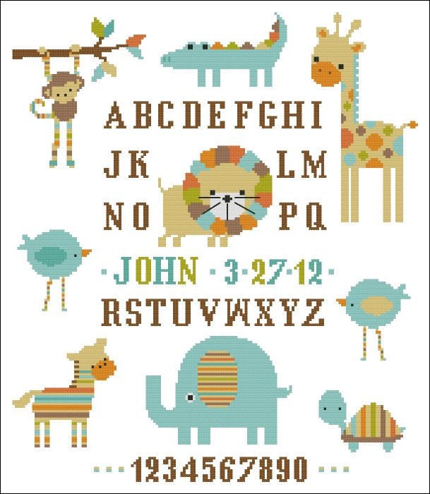 Candy Stripe Zoo Boy Sampler Cross Stitch PDF Chart