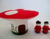 Red & White Toadstool Gnome House with Two Gnomes