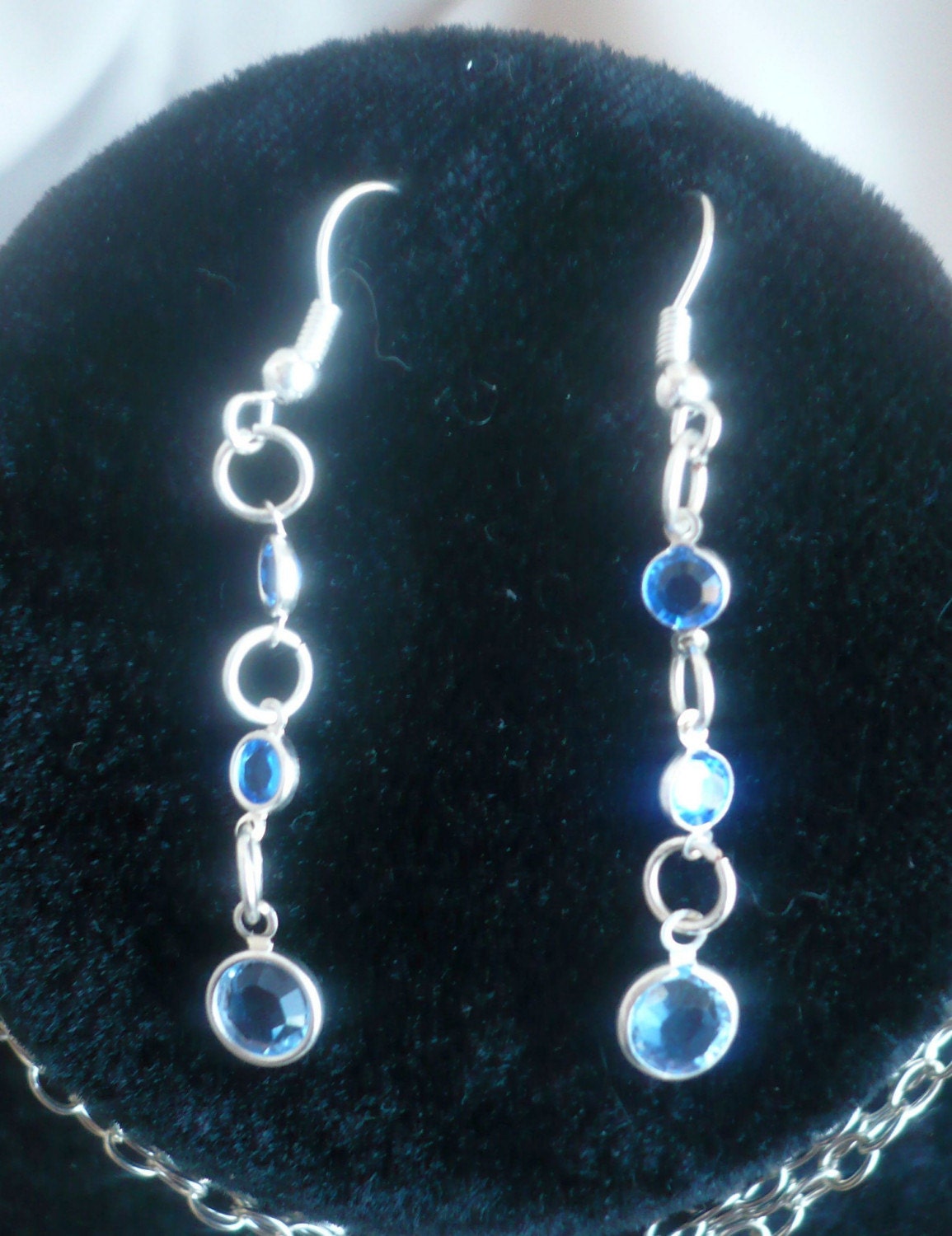 Various Shades of Blue swaorvski Waterfall Necklace and Earrings Set