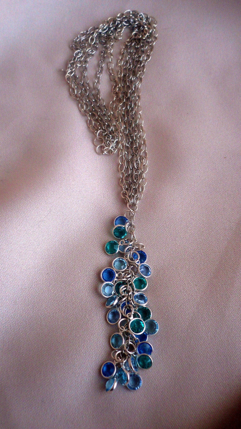 Various Shades of Blue swaorvski Waterfall Necklace and Earrings Set