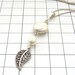 Necklace white coin pearl leaf charm sterling silver chain UK seller