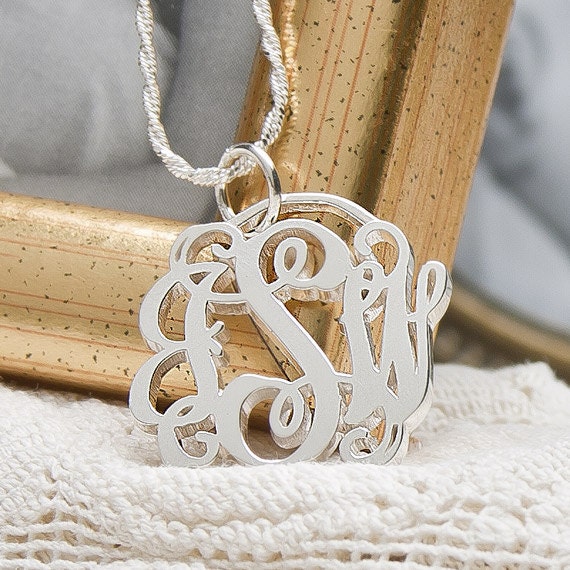 Flowing Script Monogram Pendant in Sterling Silver