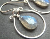 Sterling Silver Chandelier Earrings with Dangling Labradorite, Gray Gemstone Hoop
