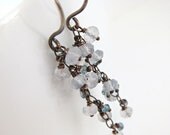 Sterling Silver Cluster Earrings, London Blue Topaz Gray Gemstone Dangle - aubepine
