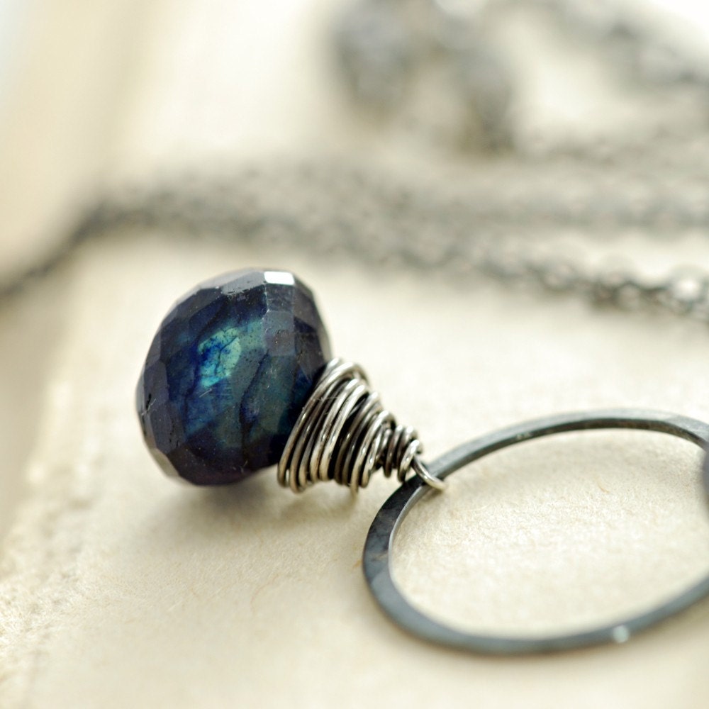September Birthday Gemstone Necklace, Blue Labradorite Sterling Silver Spectrolite Pendant Handmade, Midnight, aubepine - aubepine September Birthday Gemstone Necklace, Blue Labradorite Sterling Silver Spectrolite Pendant Handmade, Midnight, aubepine - aubepine