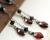 Dangly Garnet Earrings in Sterling Silver, January Birthstone, Red Black Gemstone Drop Earrings, aubepine